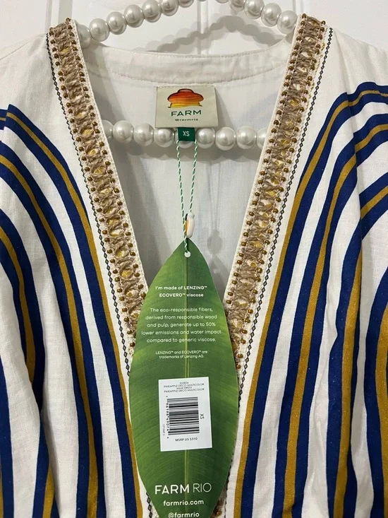 FARM Rio White Maxi Dress with Navy & Gold Stripes - Picture 3 of 5